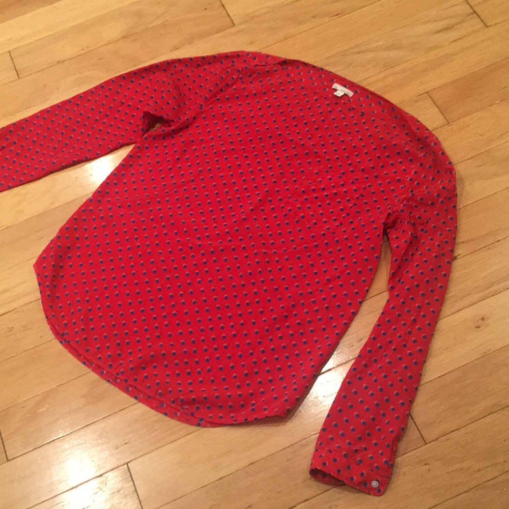 GAP bright red blouse w blue polka dots ❤️💙